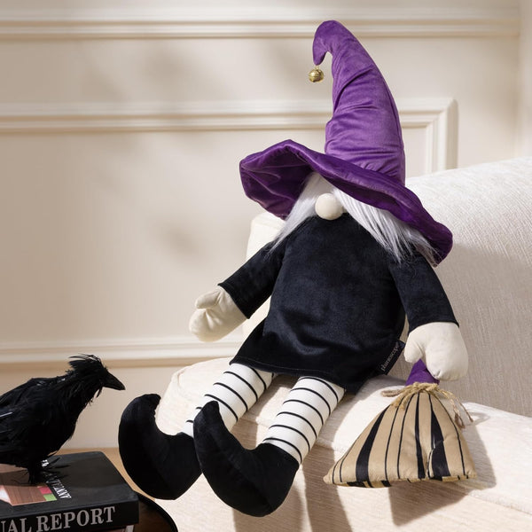 Halloween Soft Velvet Witch Pillow with Bell 28"x14"