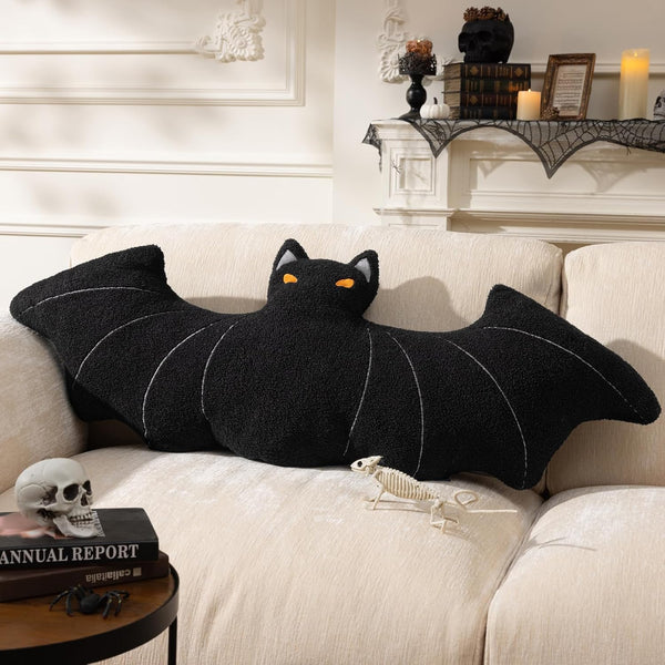 Teddy Fleece Embroidery Halloween Bat Pillow