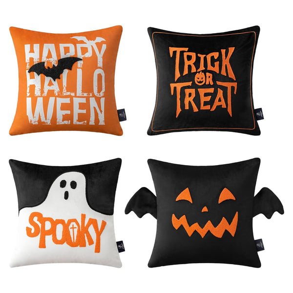 Set of 4 Handcrafted Embroidery Halloween Decorative Pillows 18"x18"