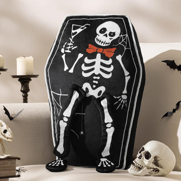 Velvet Halloween Coffin Skull Pillow with 3D Legs 20"x12"