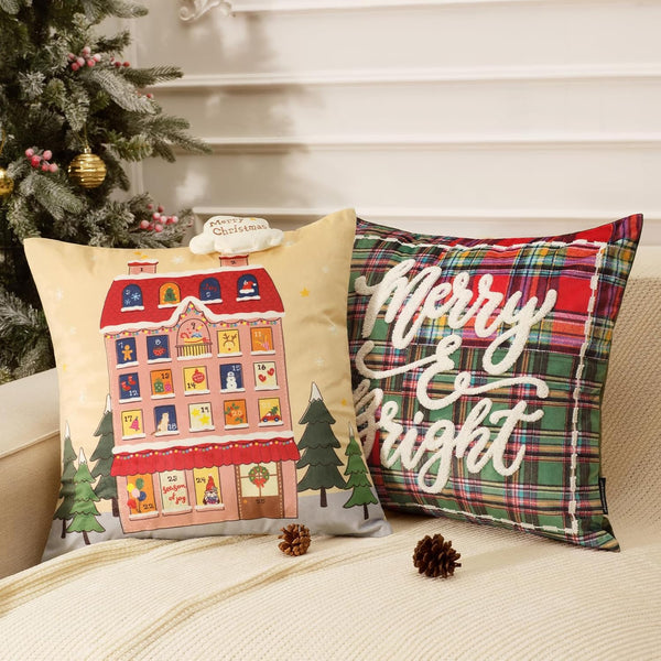 Set of 2 Velvet Vintage Christmas Pillows with 3D Cloud 18"x18"