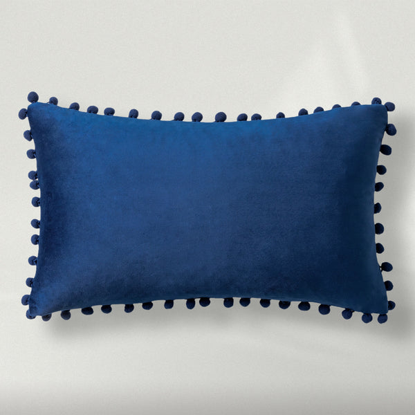 Silky Velvet Series Pom Pom Decorative Pillow Cover Navy 12"x20"