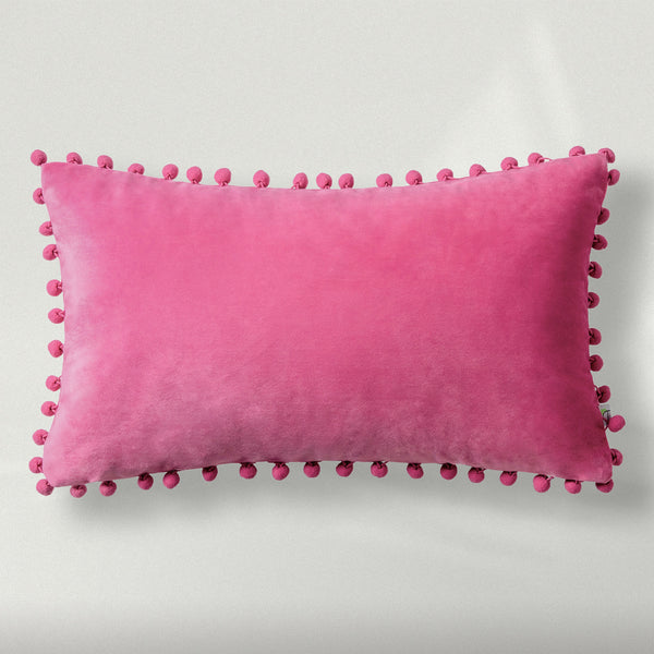 Silky Velvet Series Pom Pom Decorative Pillow Cover Pink 12"x20"