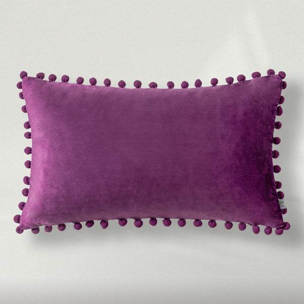 Silky Velvet Series Pom Pom Decorative Pillow Cover Purple 12"x20"