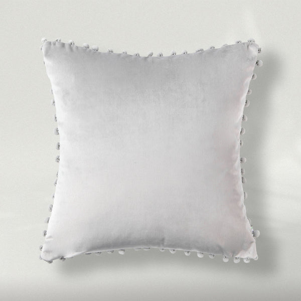 Silky Velvet Series Pom Pom Pillow Cover Gray
