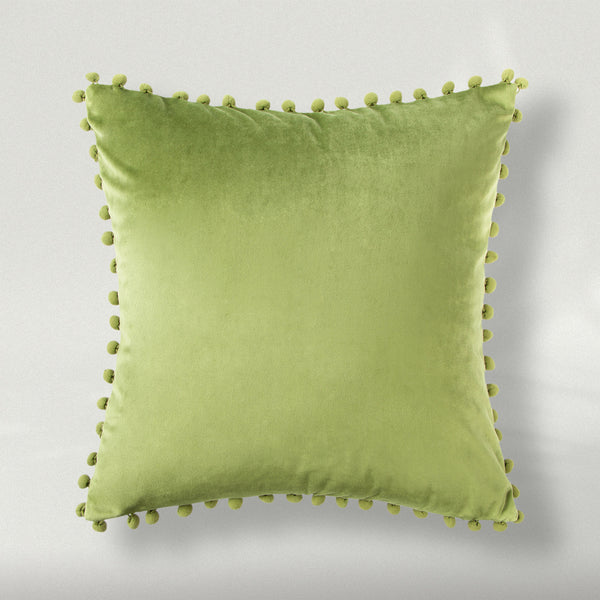 Silky Velvet Series Pom Pom Pillow Cover Green 18"x18"