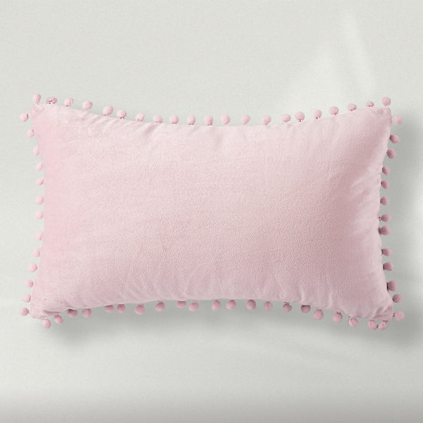 Silky Velvet Series Pom Pom Pillow Cover Light Pink 12"x20"