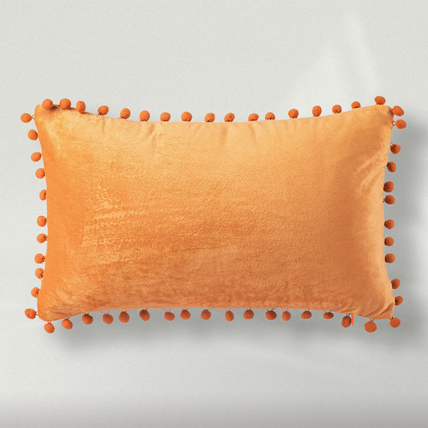Silky Velvet Series Pom Pom Pillow Cover Orange 12"x20"