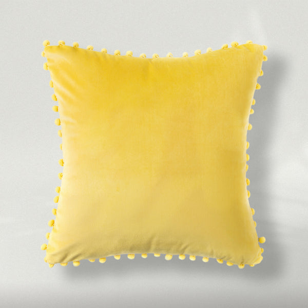 Silky Velvet Series Pom Pom Pillow Cover Yellow 22"x22"