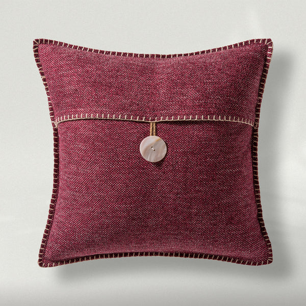 Single Button Square Throw Pillow Cover Wine Red 18"x18"