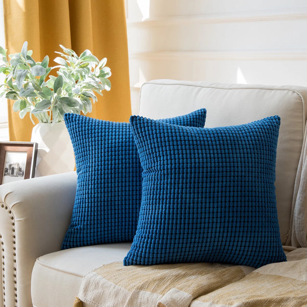 Soft Corduroy Corn Striped Velvet Throw Pillow Cover Dark Blue
