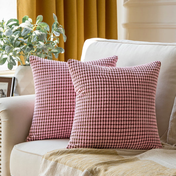 Soft Corduroy Corn Striped Velvet Throw Pillow Cover Light Pink