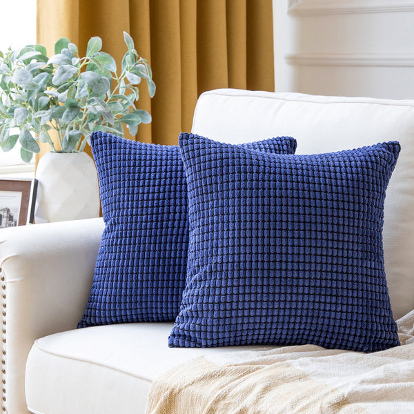 Soft Corduroy Corn Striped Velvet Throw Pillow Cover Navy