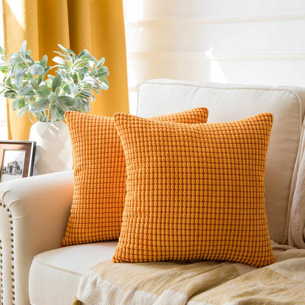 Corduroy Corn Striped Velvet Throw Pillow Cover Orange 20"x20"