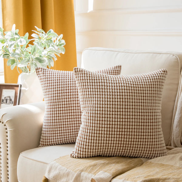 Soft Corduroy Corn Striped Velvet Throw Pillow Cover White 18"x18"