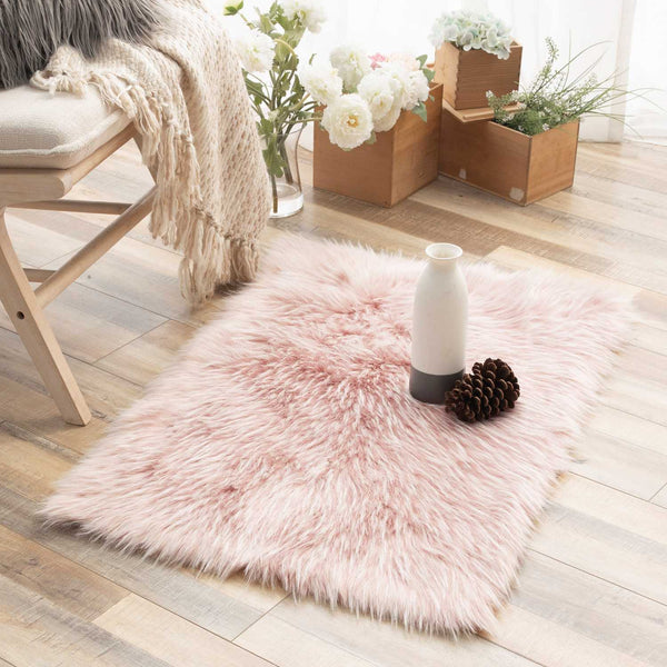 Soft Faux Fur Rug Sheepskin Area Rug Pink 2x3 ft