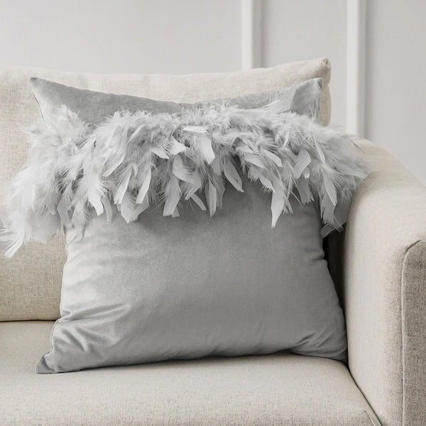 Soft Feather Velvet Modern Cushion Cover Gray