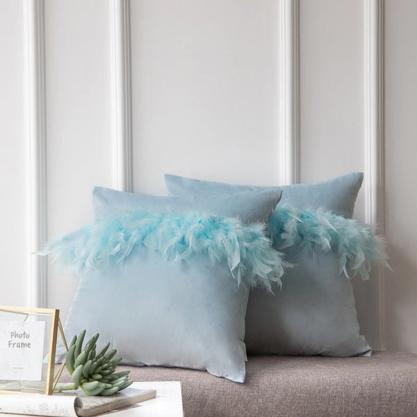 Soft Feather Velvet Modern Cushion Cover Light Blue 18"x18"