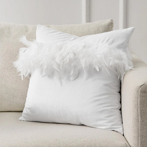 Soft Feather Velvet Modern Cushion Cover True White
