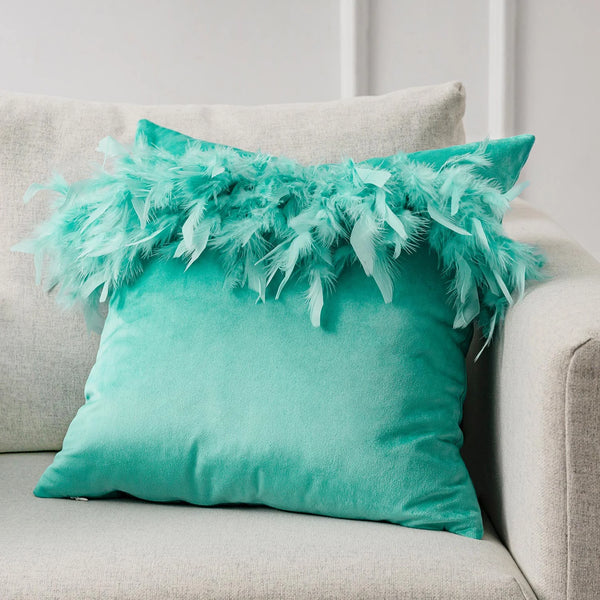 Soft Feather Velvet Modern Cushion Cover Turquoise 18"x18"