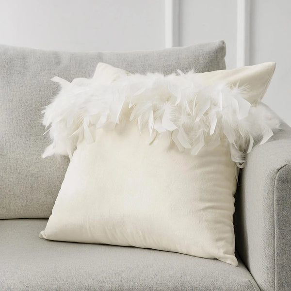 Soft Feather Velvet Modern Cushion Cover Off White