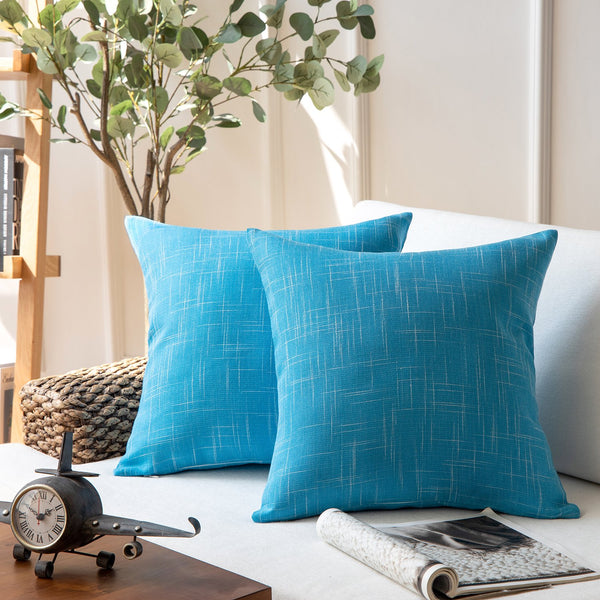 Soft Textured Linen Burlap Throw Pillow Cover Lake Blue