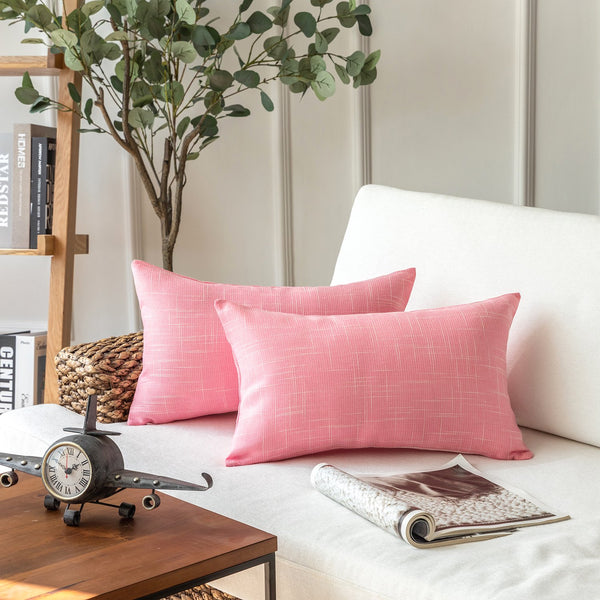 Soft Textured Linen Burlap Throw Pillow Cover Light Pink
