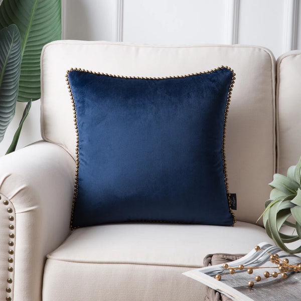 Soft Velvet Throw Pillow with Bronze Particles Navy Blue 18"x18"