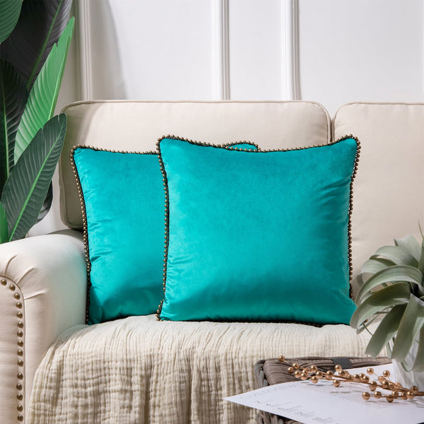 Soft Velvet Throw Pillow with Bronze Particles Turquoise 18"x18"