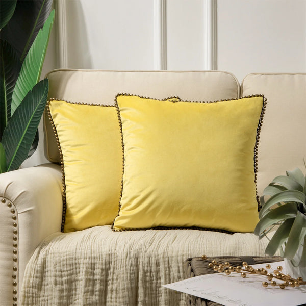 Soft Velvet Throw Pillow with Bronze Particles Yellow 18"x18"