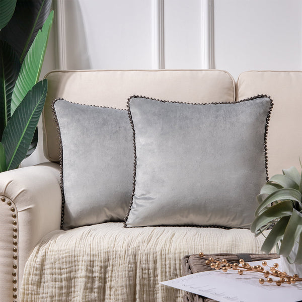 Soft Velvet Throw Pillow with Silver Color Particles Gray 18"x18"