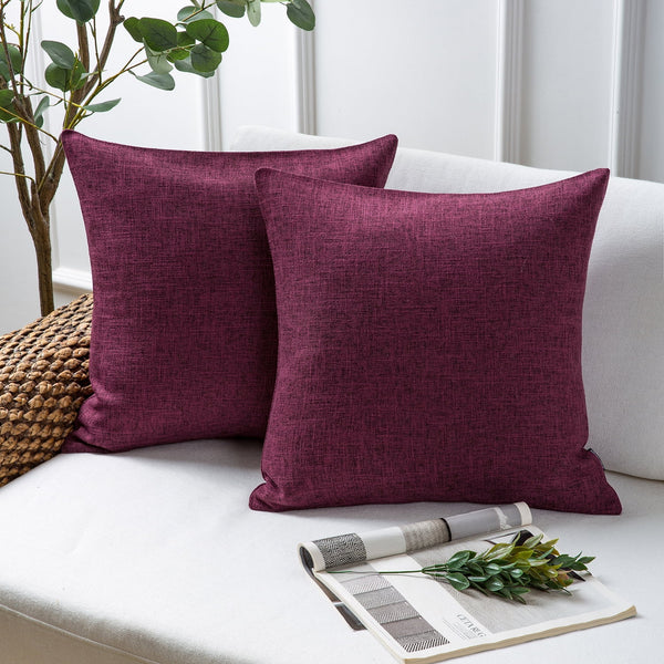 Textural Faux Linen Throw Pillow Cover Dark Purple