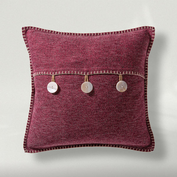 Triple Button Square Throw Pillow Cover Wine Red 18"x18"