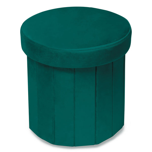 Velvet Folding Storage Ottoman Dark Green Round 15 Inch
