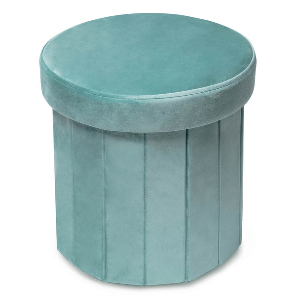 Velvet Folding Storage Ottoman Light Green Round 15 Inch