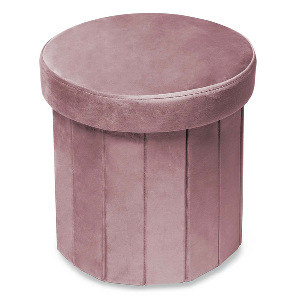 Velvet Folding Storage Ottoman Purple Round 15 Inch