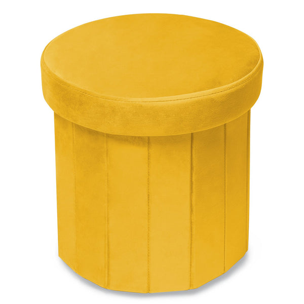 Velvet Folding Storage Ottoman Yellow Round 15 Inch