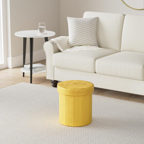 Velvet Round Folding Storage Ottoman 14”