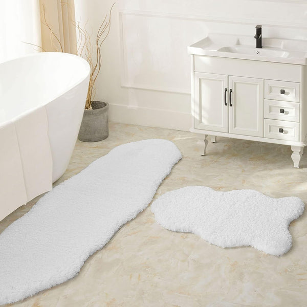 Water Absorbing White Bathroom Rug Sets 2 Piece 24×36" + 24×72"