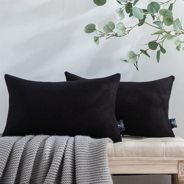 Woven Textured Checker Plaid Throw Pillow Cover Black