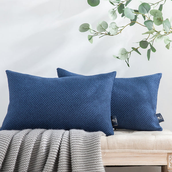Woven Textured Checker Plaid Throw Pillow Cover Blue 12"x20"