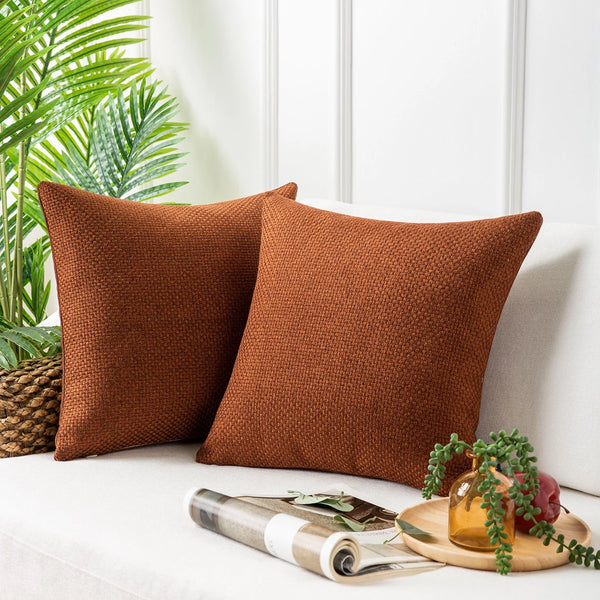 Woven Textured Checker Plaid Throw Pillow Cover Brown 18"x18"