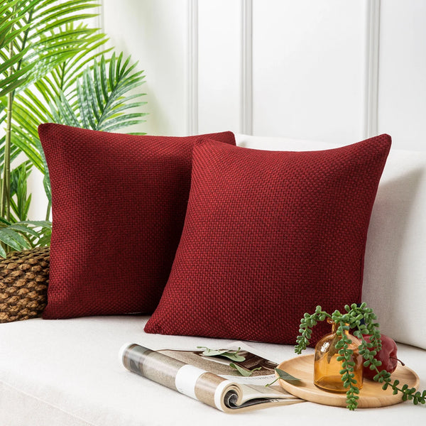 Woven Textured Checker Plaid Throw Pillow Cover Red 18"x18"