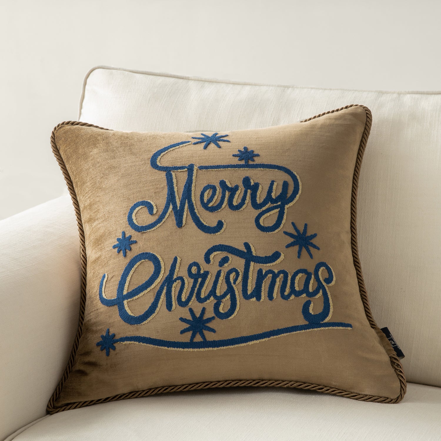 Christmas Embroidered Letters Cotton Cut Velvet Throw Pillow Cover –  Phantoscope Co